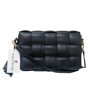 Chiara Ferretti Genuine Italian Leather Padded Woven Cassette Bag - Black